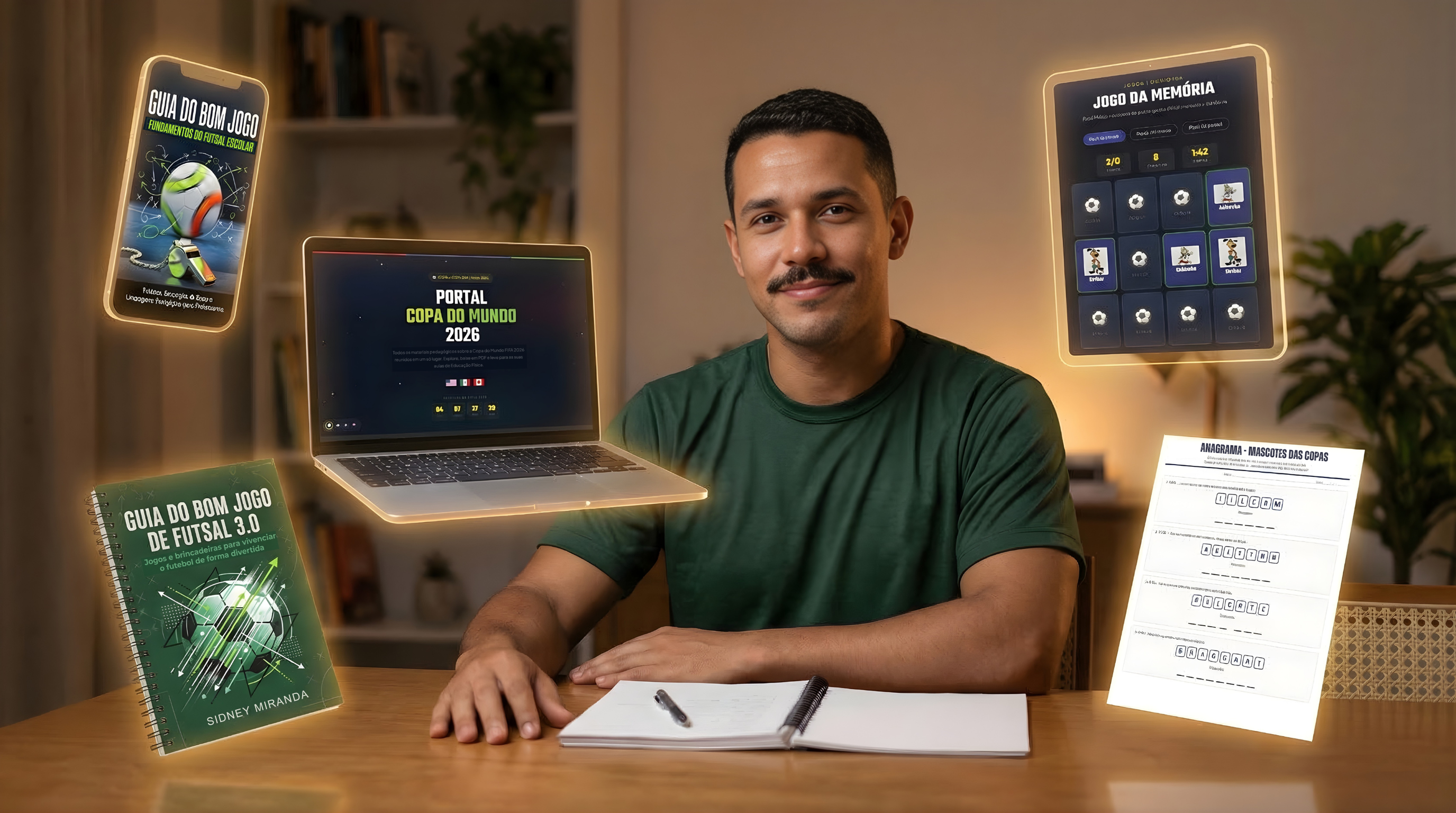 Professor com materiais do Guia do Bom Jogo Copa 2026
