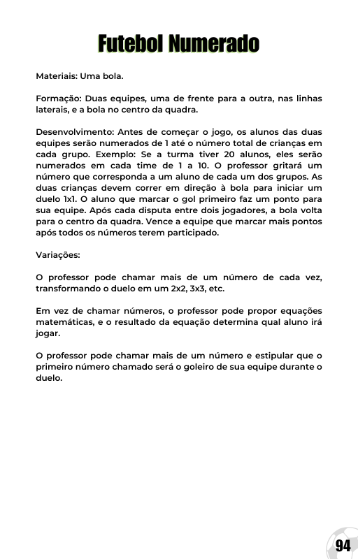 Futebol Numerado — Materiais, Formação e Desenvolvimento