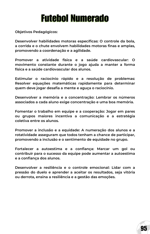 Futebol Numerado — Objetivos Pedagógicos