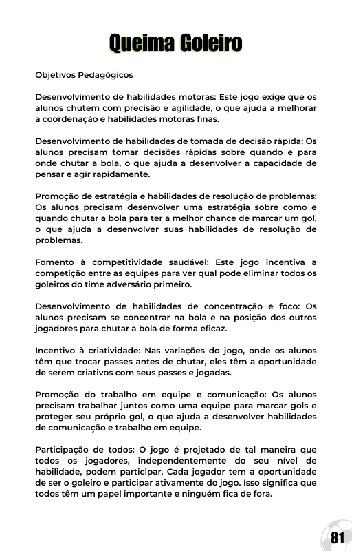 Queima Goleiro — Objetivos Pedagógicos